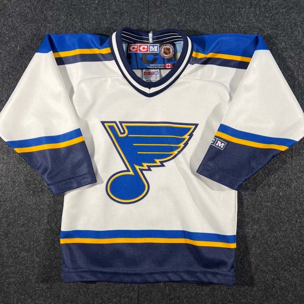 CCM St Louis Blues Jersey Kids M White Blue Yellow Vintage NHL Hockey